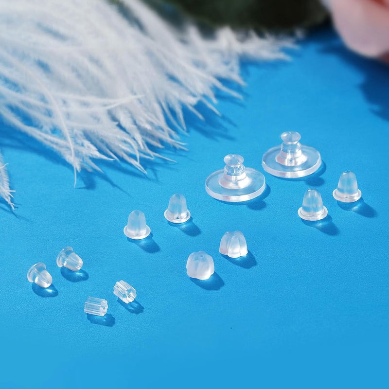Formulen 6 Styles Silicone Earring Backs, 600 Clear Soft Hypoallergenic Plastic Rubber Earring Backs Clutch Stoppers Kits for Fish Hook Hoops - Image 3